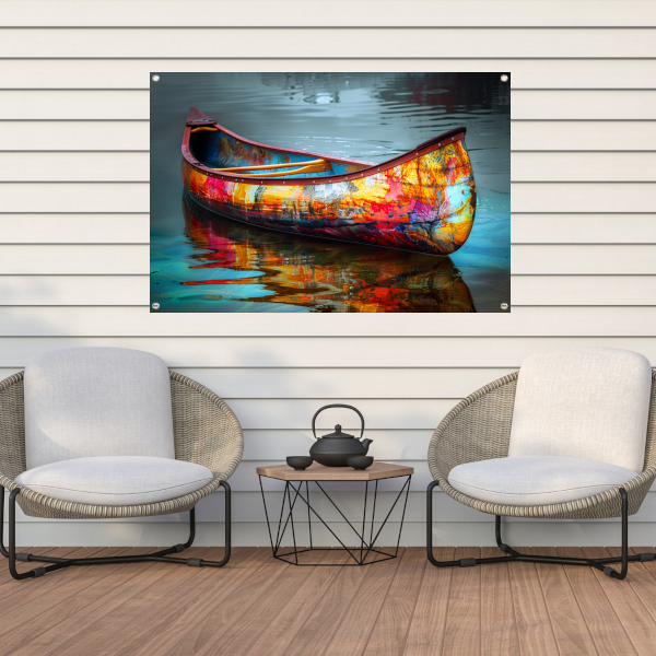 Impressionistisch waterlandschap met boot tuinposter