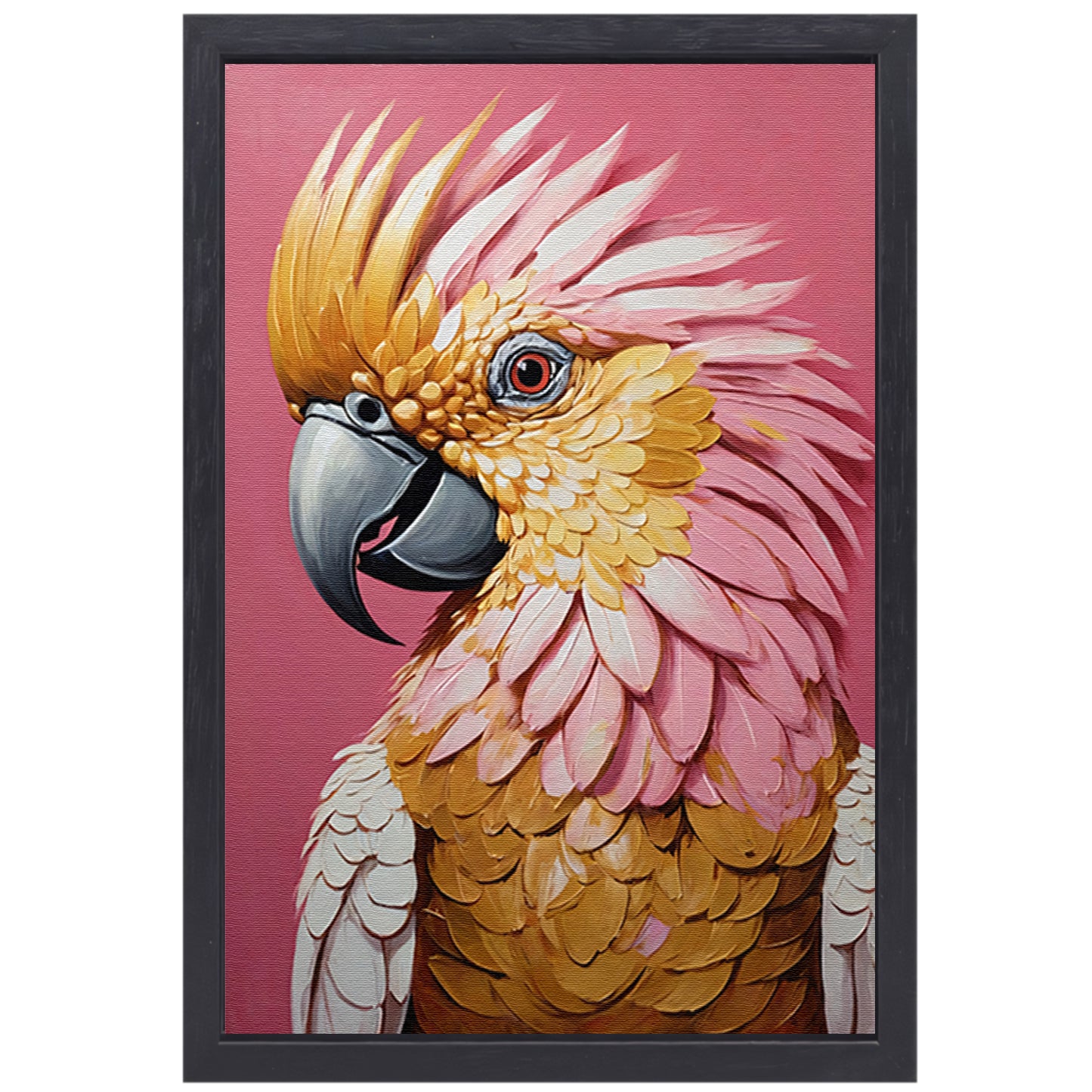 Impressionistische Papegaai in Goud en Roze canvas met baklijst