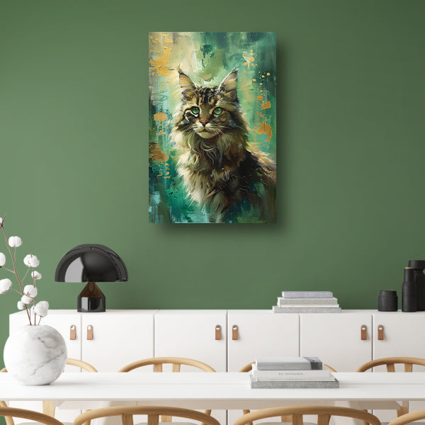 Elegante kat met kleurrijke achtergrond canvas met baklijst