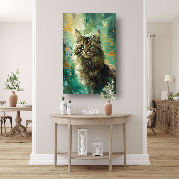 Elegante kat met kleurrijke achtergrond canvas met baklijst