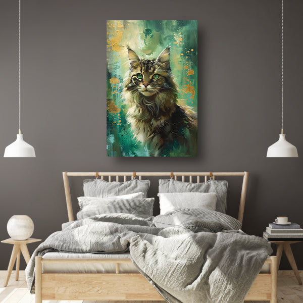 Elegante kat met kleurrijke achtergrond canvas met baklijst