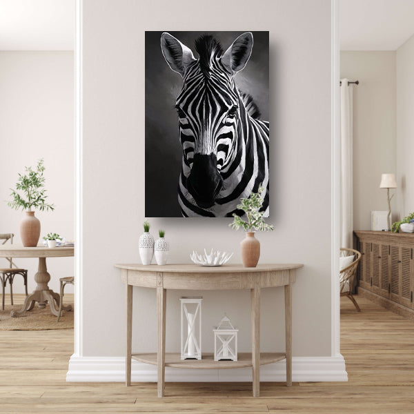 Zebra in Zwart-Wit Monochroom Portret canvas