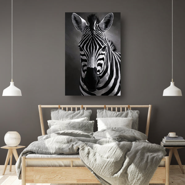 Zebra in Zwart-Wit Monochroom Portret canvas