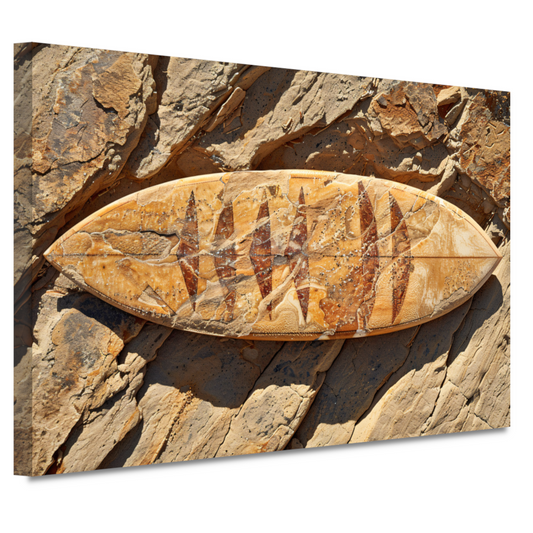 Surfplank op rotsen canvas