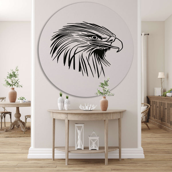 Zwart-witte lijntekening van een adelaar aluminium muurcirkel