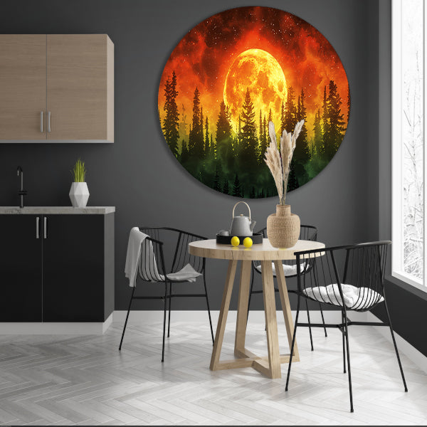 Magische maan boven het bos aluminium muurcirkel