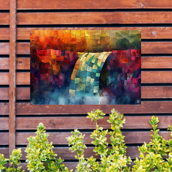 Kleurrijke digitale mozaïek waterval kunst tuinposter
