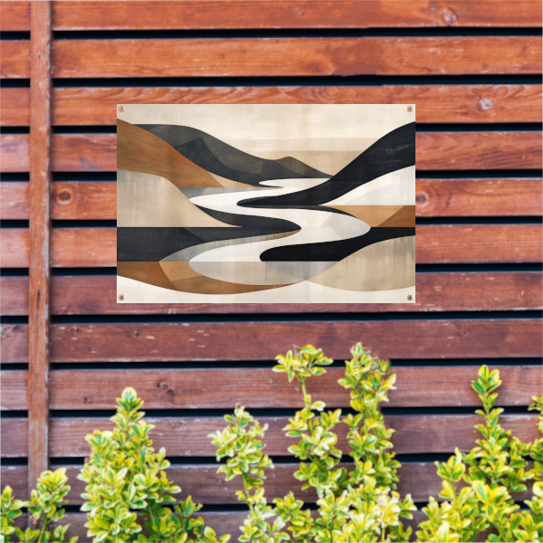 Stijlvolle Monochrome Geometrische Abstracte Rivier tuinposter