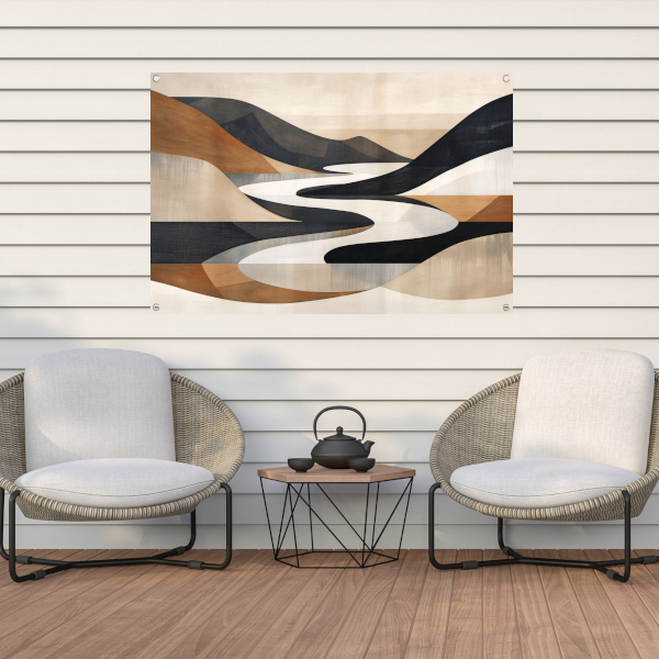 Stijlvolle Monochrome Geometrische Abstracte Rivier tuinposter