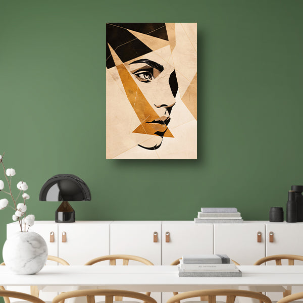 Abstract Gezicht in Geometrische Sepia Tinten canvas met baklijst