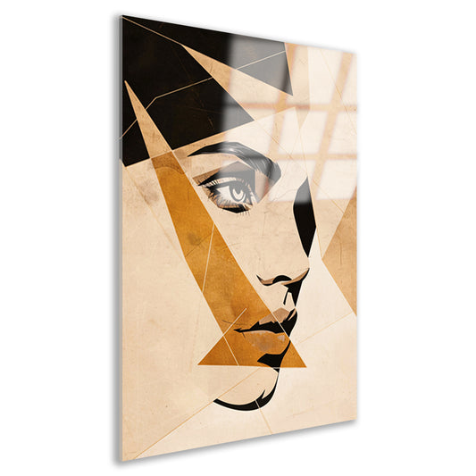 Abstract Gezicht in Geometrische Sepia Tinten acrylglas