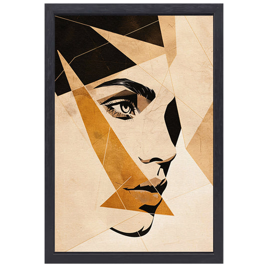 Abstract Gezicht in Geometrische Sepia Tinten canvas met baklijst