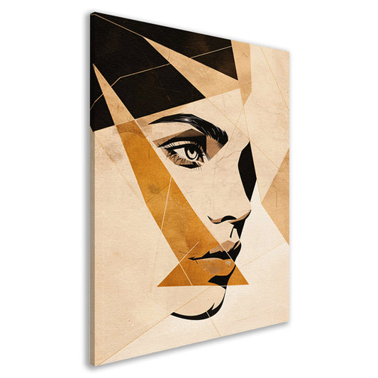 Abstract Gezicht in Geometrische Sepia Tinten canvas