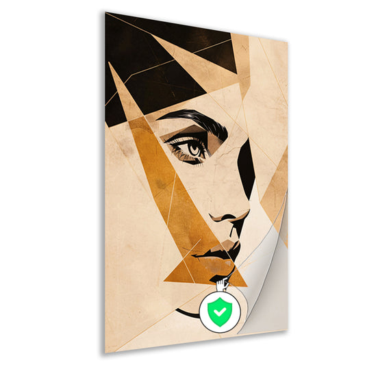 Abstract Gezicht in Geometrische Sepia Tinten poster