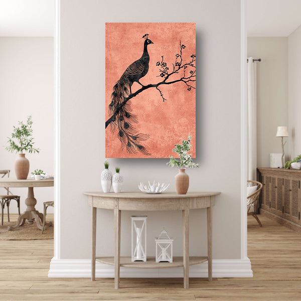 Elegante minimalistische pauw op een tak poster