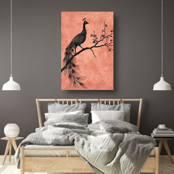 Elegante minimalistische pauw op een tak poster