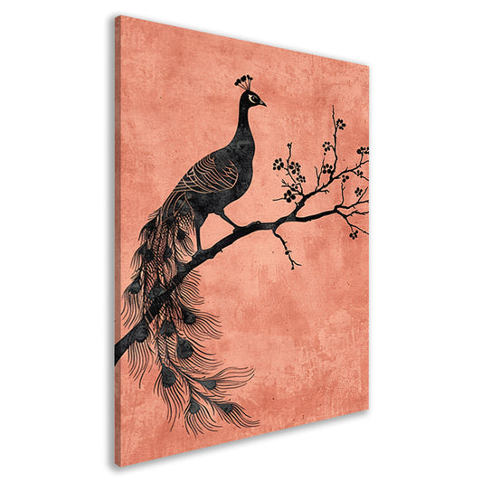 Elegante minimalistische pauw op een tak canvas