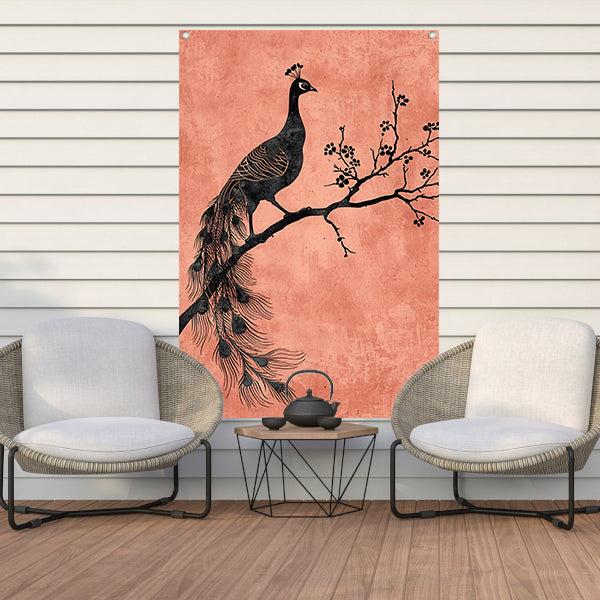 Elegante minimalistische pauw op een tak tuinposter