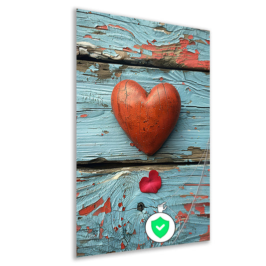 Houten Hart en Rozenblaadje op Verweerd Hout poster