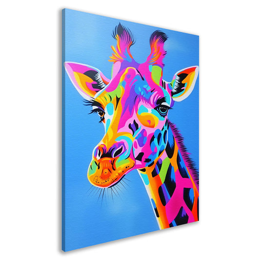 Kleurrijk en opvallend giraffe popart schilderij canvas