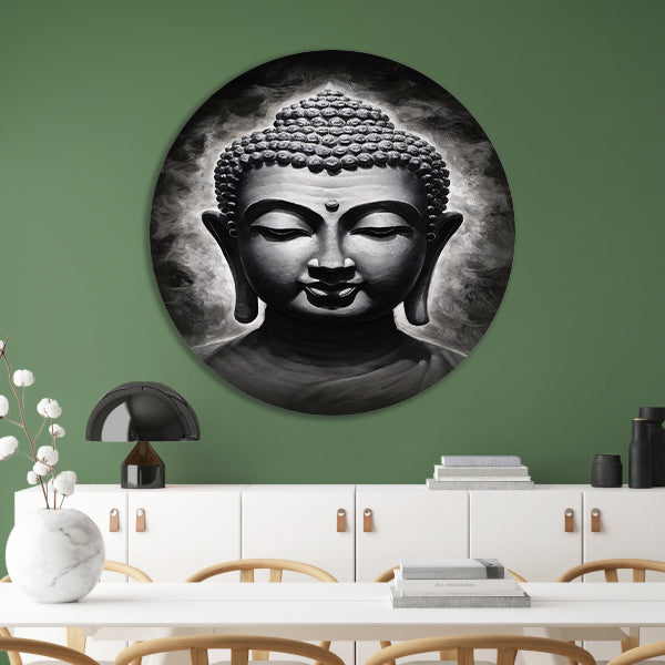 Serene Boeddha in Monochrome Tinten forex muurcirkel