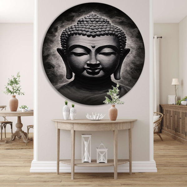 Serene Boeddha in Monochrome Tinten forex muurcirkel