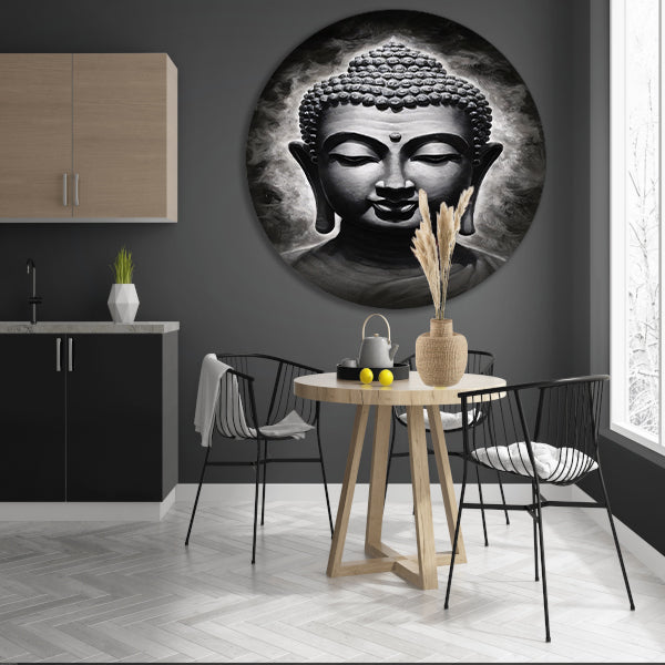 Serene Boeddha in Monochrome Tinten forex muurcirkel