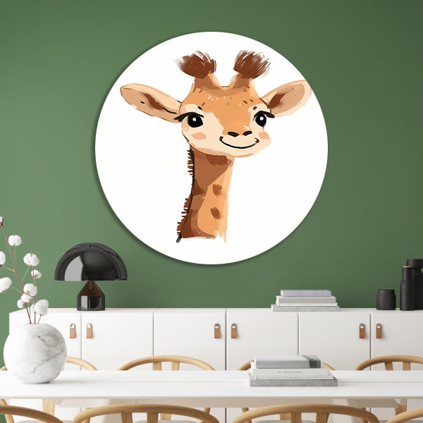 Schattige digitale tekening van een giraffe aluminium muurcirkel