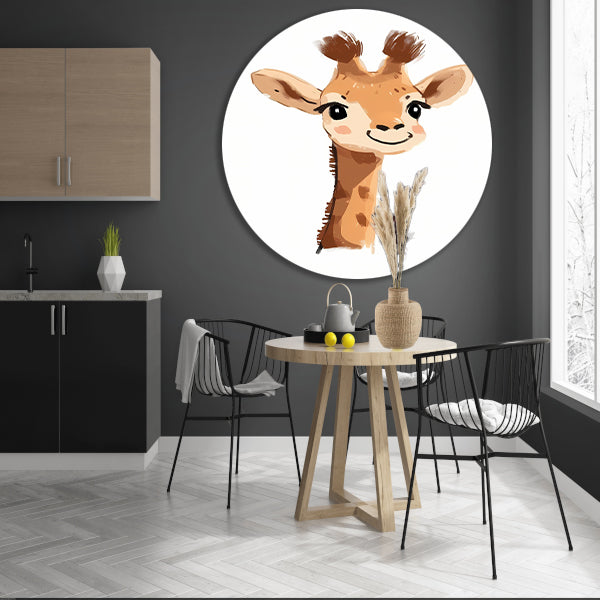 Schattige digitale tekening van een giraffe aluminium muurcirkel