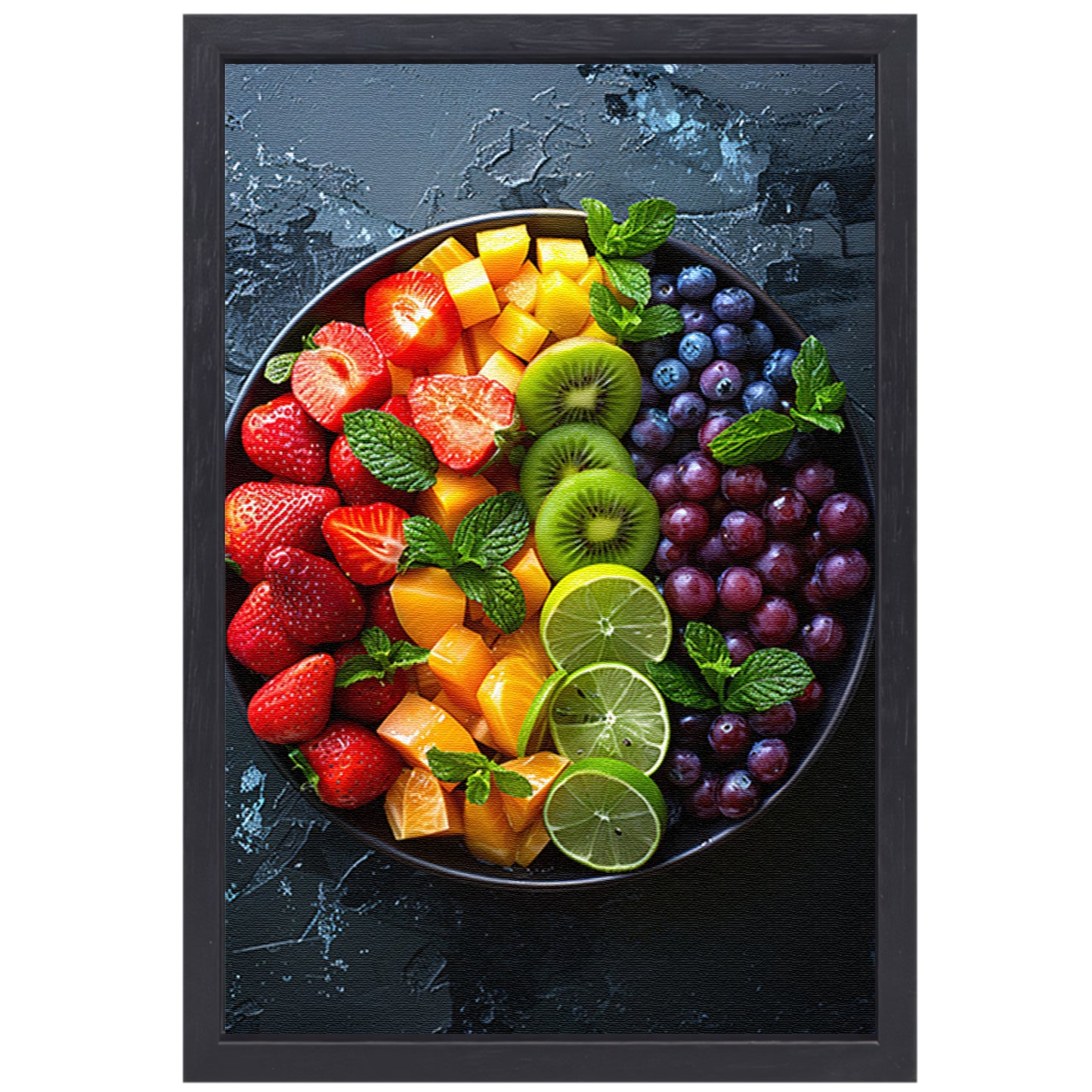 Kleurrijk fruitschaal met muntblaadjes canvas met baklijst