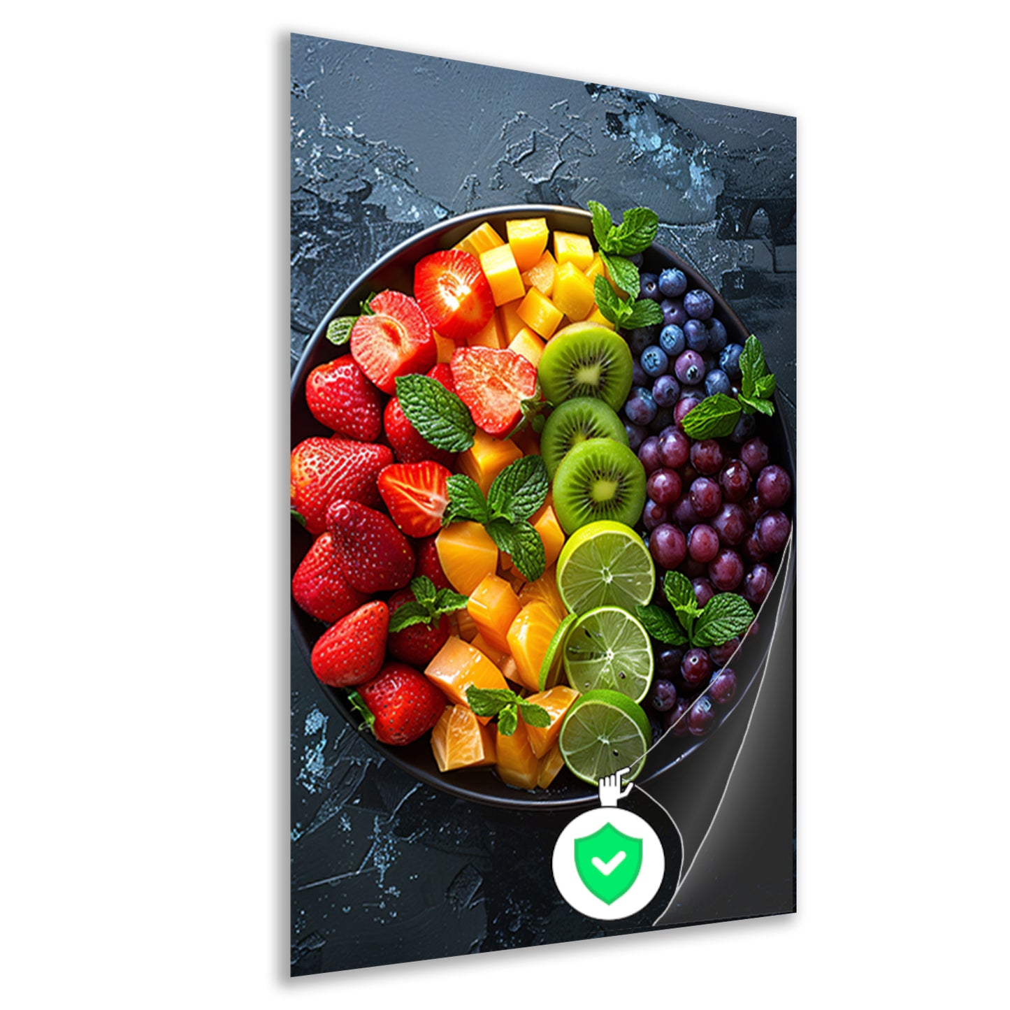 Kleurrijk fruitschaal met muntblaadjes poster