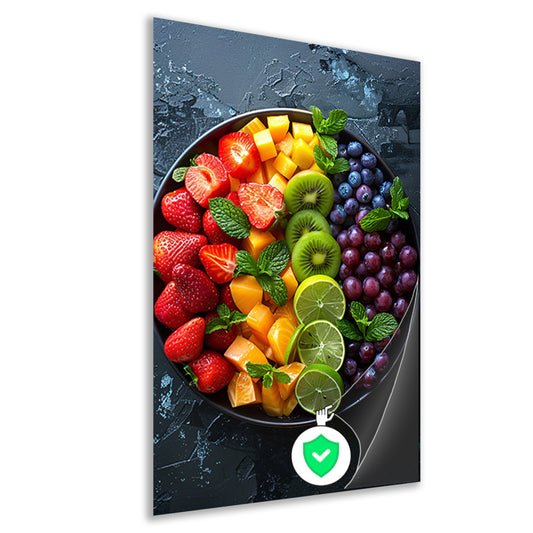 Kleurrijk fruitschaal met muntblaadjes poster