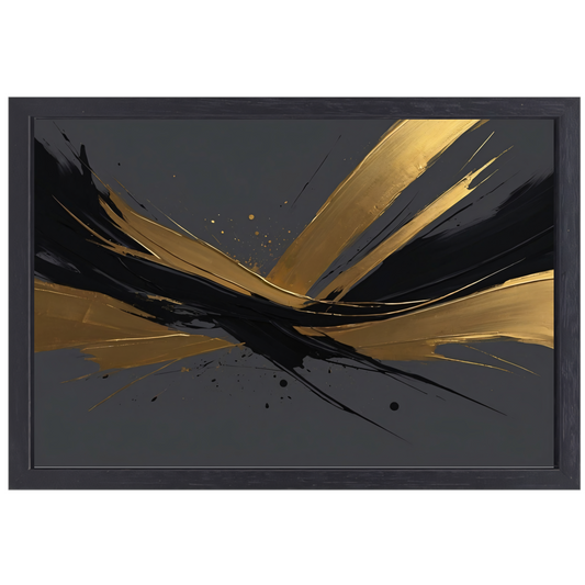Dynamische Golven van Goud op Zwart canvas met baklijst