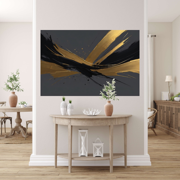 Dynamische Golven van Goud op Zwart poster