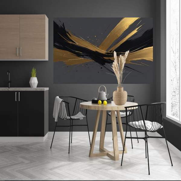 Dynamische Golven van Goud op Zwart poster