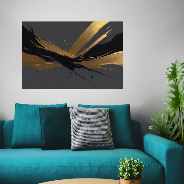 Dynamische Golven van Goud op Zwart poster