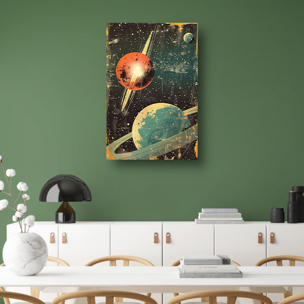 Retro-futuristische Planeten in Sterrenhemel canvas
