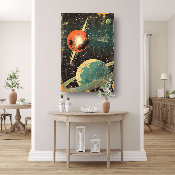 Retro-futuristische Planeten in Sterrenhemel canvas