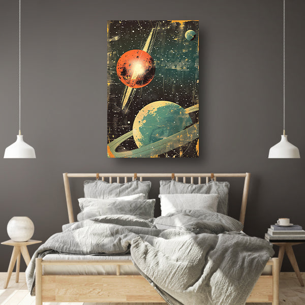 Retro-futuristische Planeten in Sterrenhemel canvas