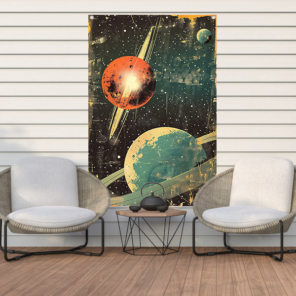 Retro-futuristische Planeten in Sterrenhemel tuinposter