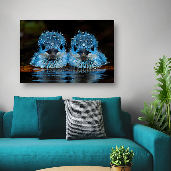 Blauwe Vogels in Ochtenddauw canvas