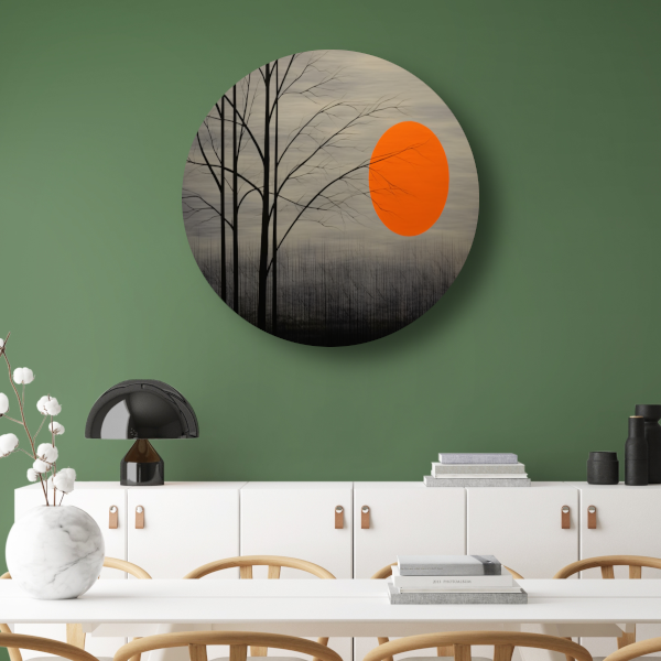 Landschap in primaire kleuren aluminium muurcirkel