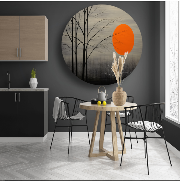 Landschap in primaire kleuren aluminium muurcirkel