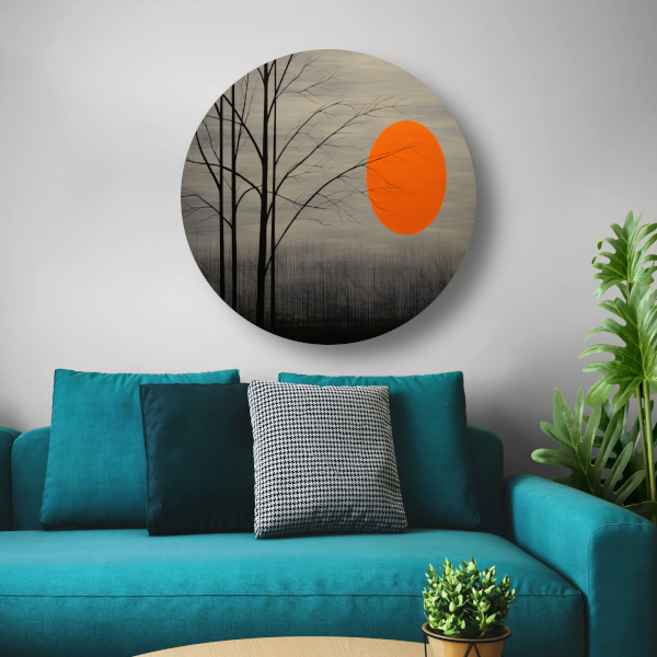 Landschap in primaire kleuren aluminium muurcirkel