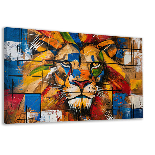 Kleurrijk abstract schilderij van een leeuw canvas