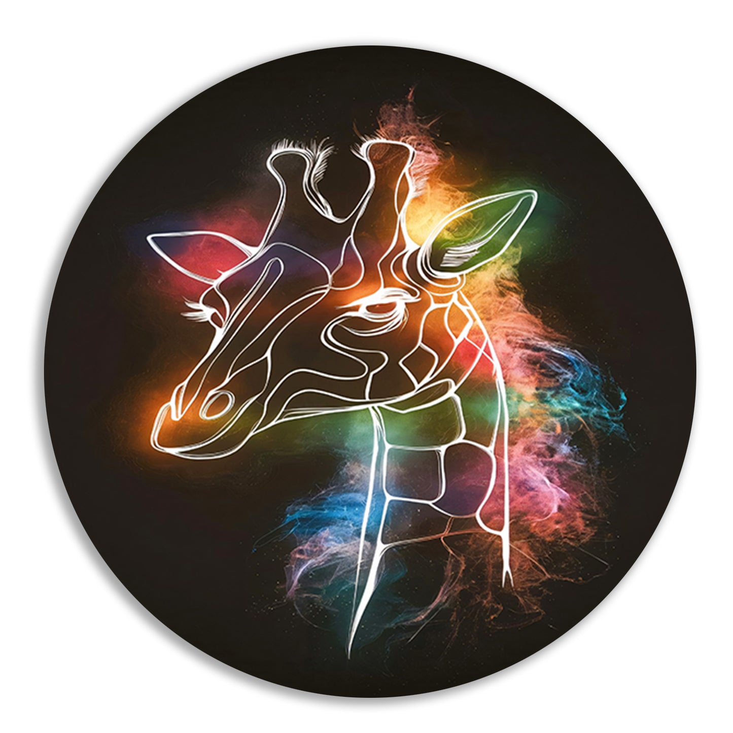 Abstracte Nevelige Kleurrijke Giraffe Lijnkunst aluminium muurcirkel