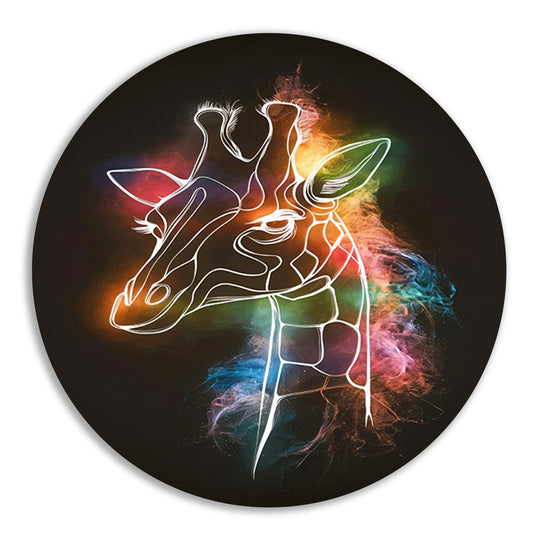 Abstracte Nevelige Kleurrijke Giraffe Lijnkunst aluminium muurcirkel