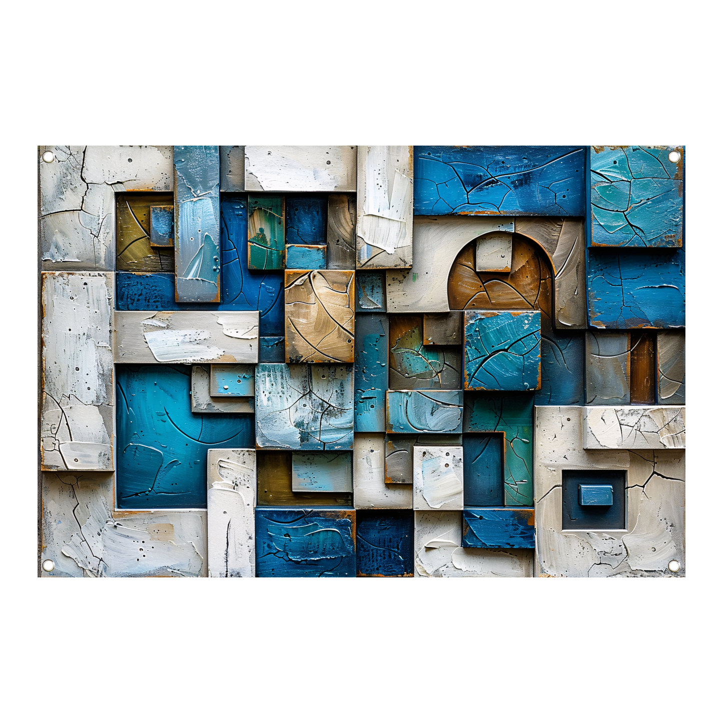 Moderne abstracte compositie in blauw en bruin tuinposter