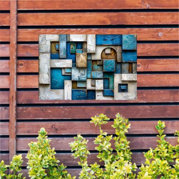 Moderne abstracte compositie in blauw en bruin tuinposter