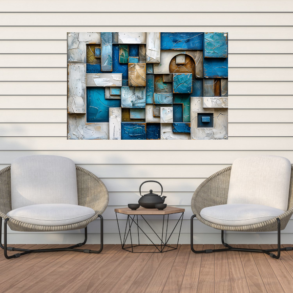 Moderne abstracte compositie in blauw en bruin tuinposter